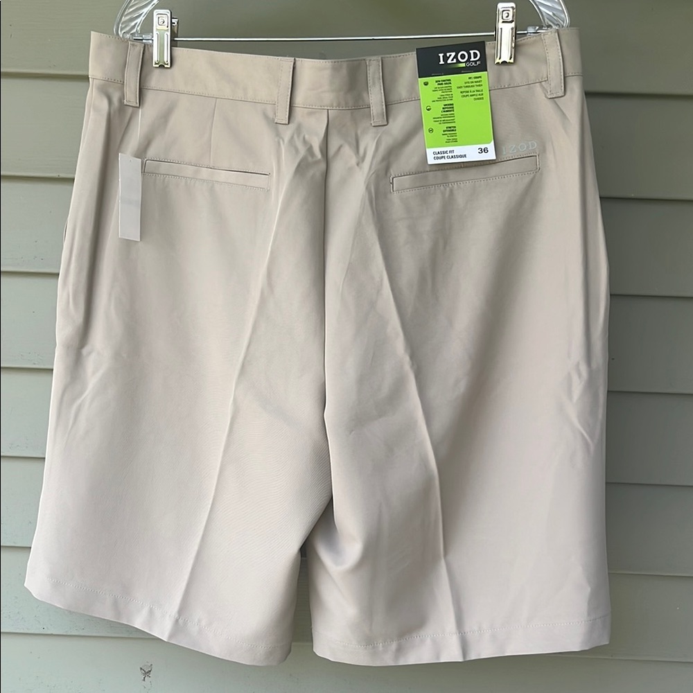 Izod Golf Men's Light Tan Flat Front Shorts - Picture 6 of 15